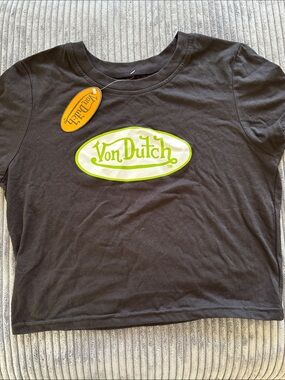 Von Dutch Black Tee with Neon Yellow-Green Logo